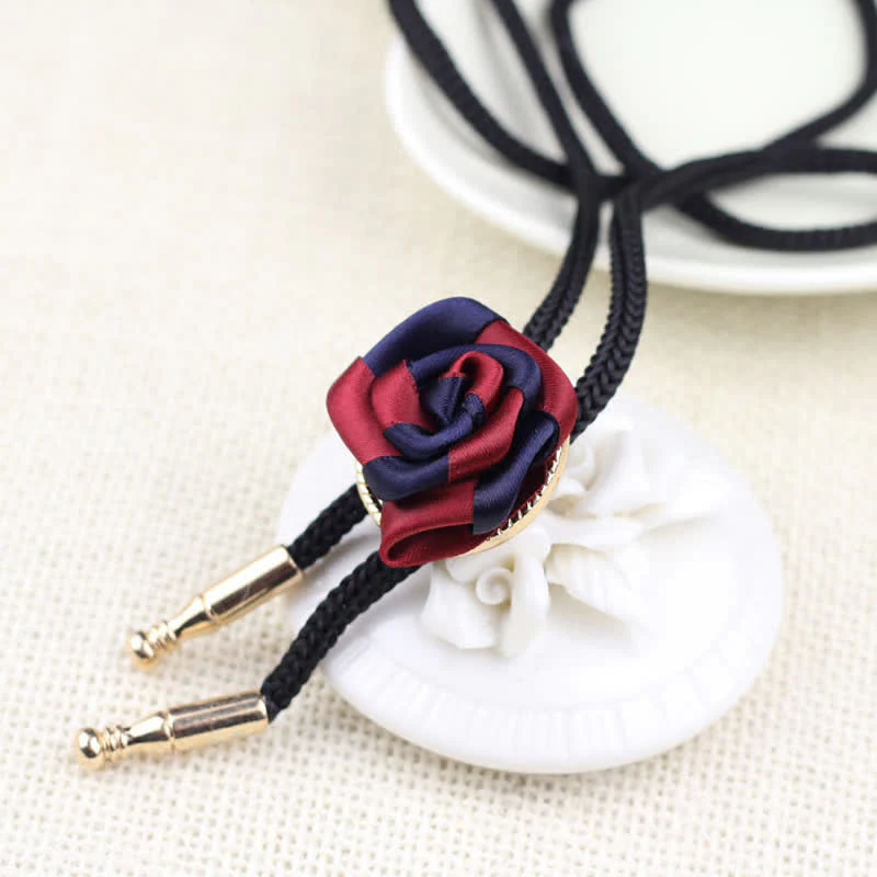 Burgundy & Navy Elegant Rose Pendant Bolo Tie - Image 3