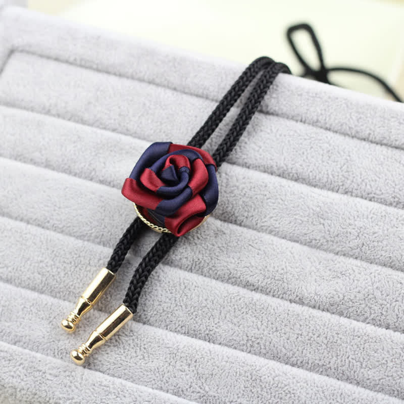 Burgundy & Navy Elegant Rose Pendant Bolo Tie - Image 5