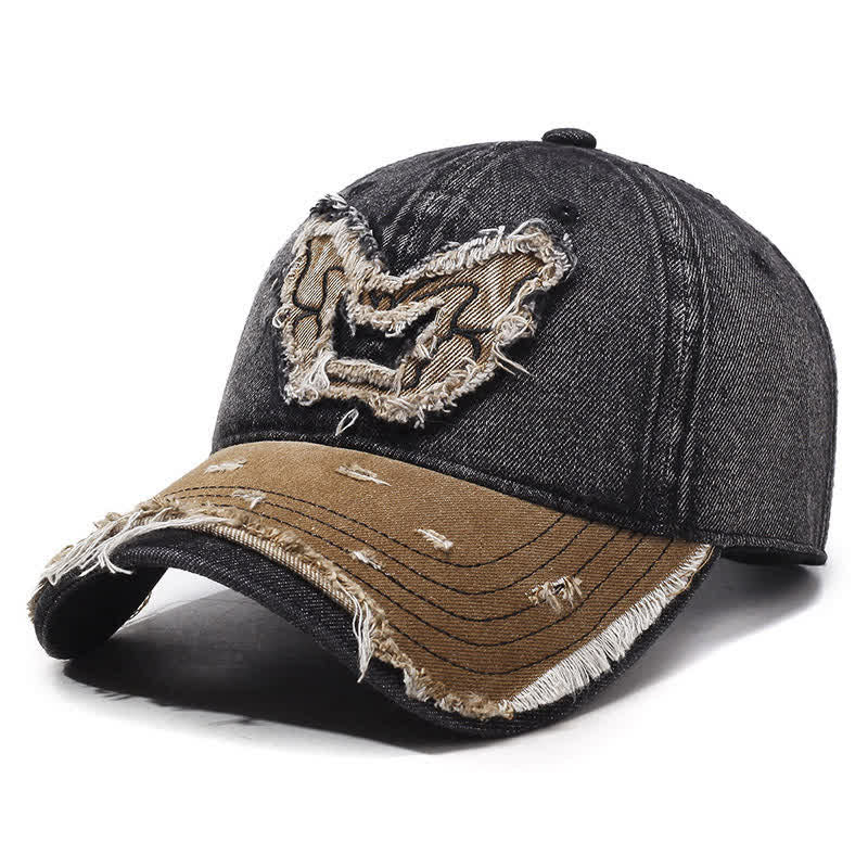Butterfly Embroidered Retro Color Matching Washed Baseball Cap - Image 5