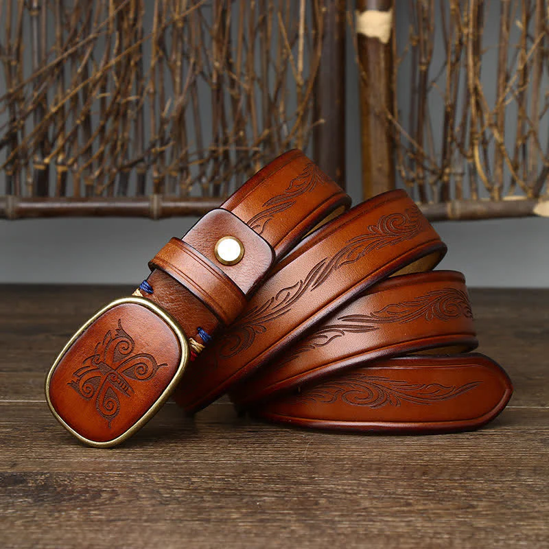 Butterfly Print Luxury Thick Retro Leather Belt - Image 3