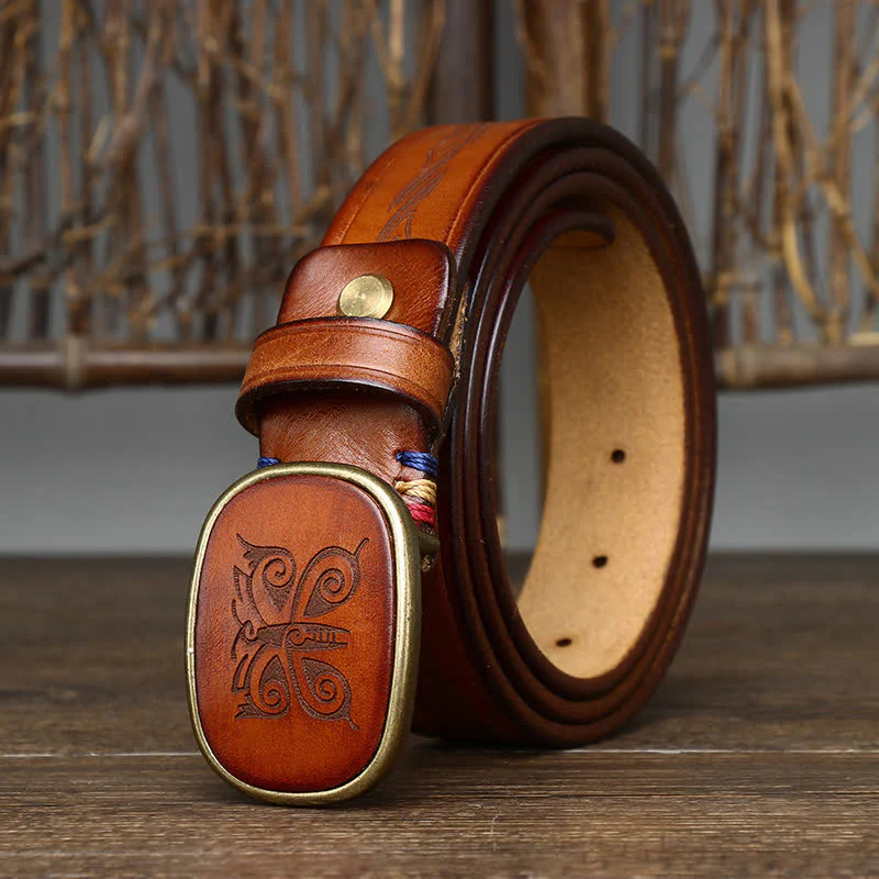 Butterfly Print Luxury Thick Retro Leather Belt - Image 4
