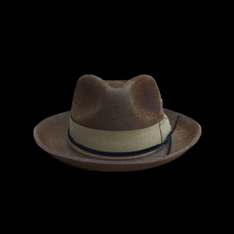 Camel Distressed Feather Decoration Felt Cowboy Hat - Image 3