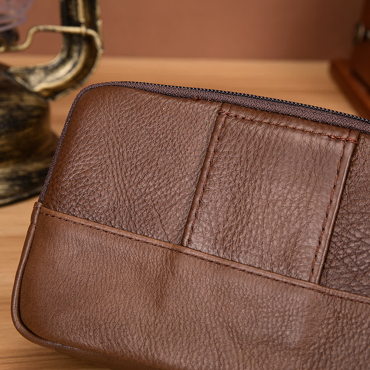 Card Holder Casual Simple Horizontal Zipper Leather Belt Bag - Image 11