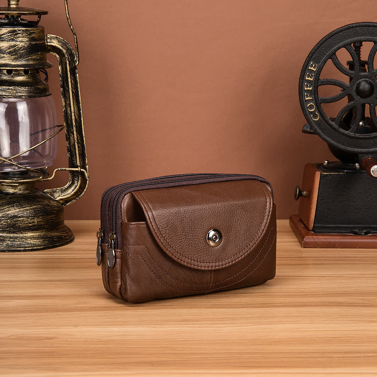 Card Holder Casual Simple Horizontal Zipper Leather Belt Bag - Image 3
