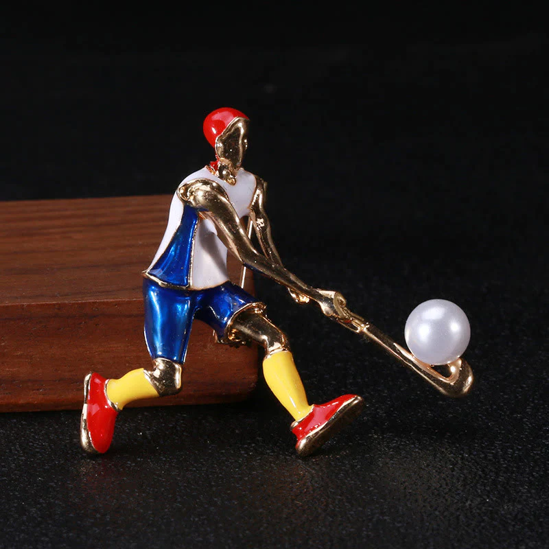 Cartoon Ice Hockey Player Brooch Gold Shirt Accessories - Image 10