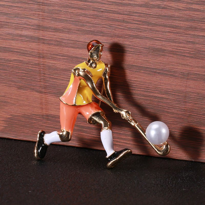 Cartoon Ice Hockey Player Brooch Gold Shirt Accessories - Image 2
