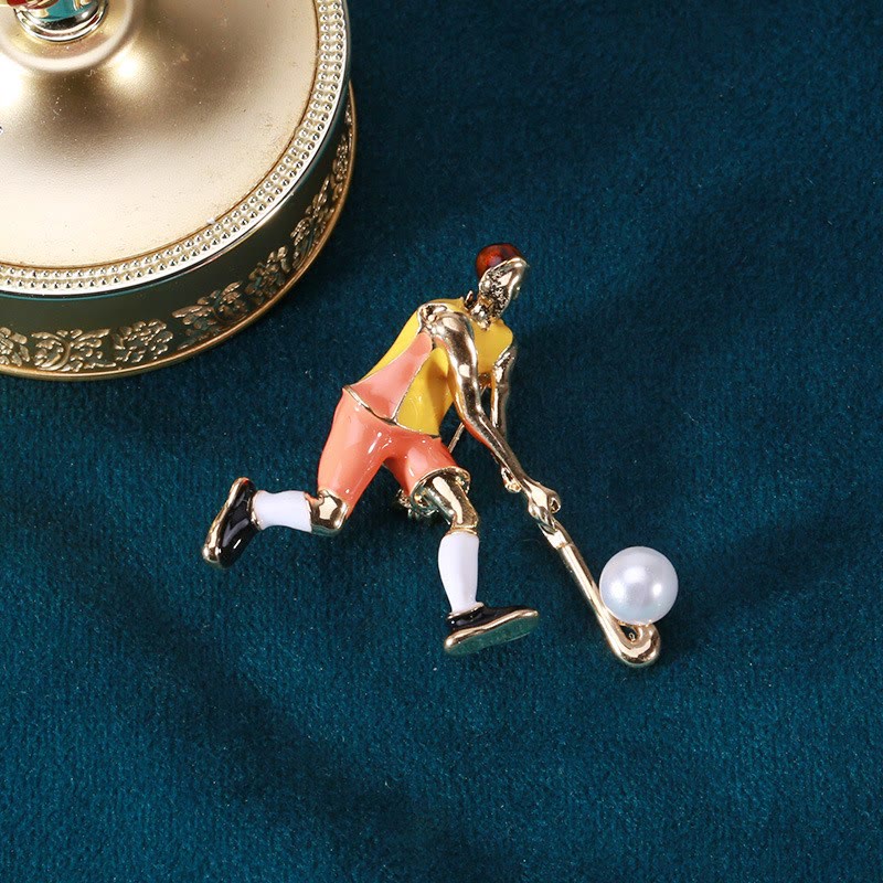 Cartoon Ice Hockey Player Brooch Gold Shirt Accessories - Image 3