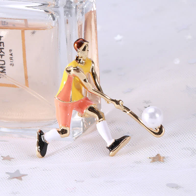 Cartoon Ice Hockey Player Brooch Gold Shirt Accessories - Image 4