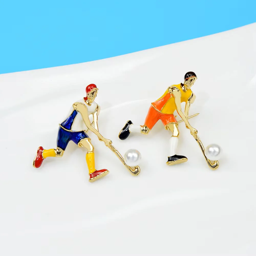 Cartoon Ice Hockey Player Brooch Gold Shirt Accessories - Image 6