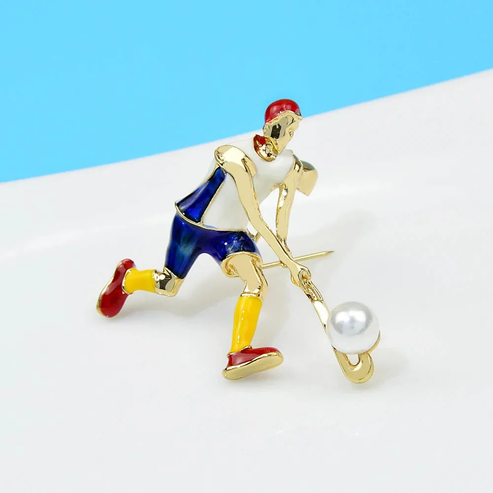Cartoon Ice Hockey Player Brooch Gold Shirt Accessories - Image 7