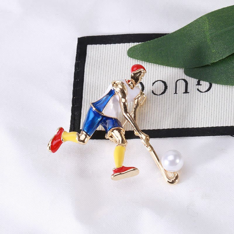 Cartoon Ice Hockey Player Brooch Gold Shirt Accessories - Image 8