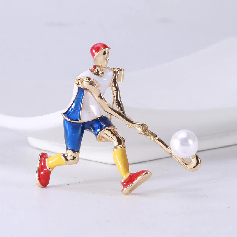 Cartoon Ice Hockey Player Brooch Gold Shirt Accessories - Image 9