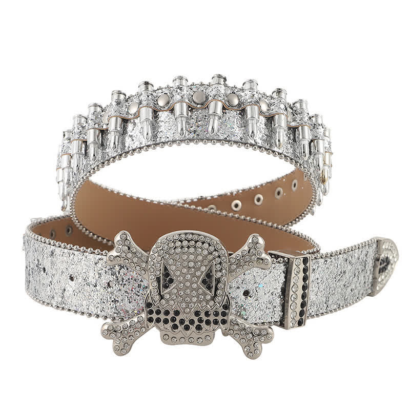 Cartoon Skull Buckle Bullet-Shaped Rivets Leather Belt - Image 6