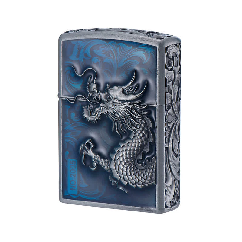 Carved Rise Dragon Relief Refillable Kerosene Lighter - Image 3
