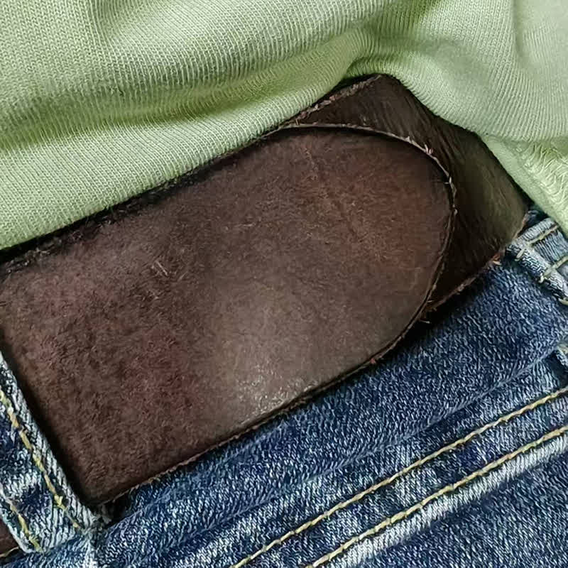Casual Brass Buckle Hand-Made Distressed Leather Belt - Image 10