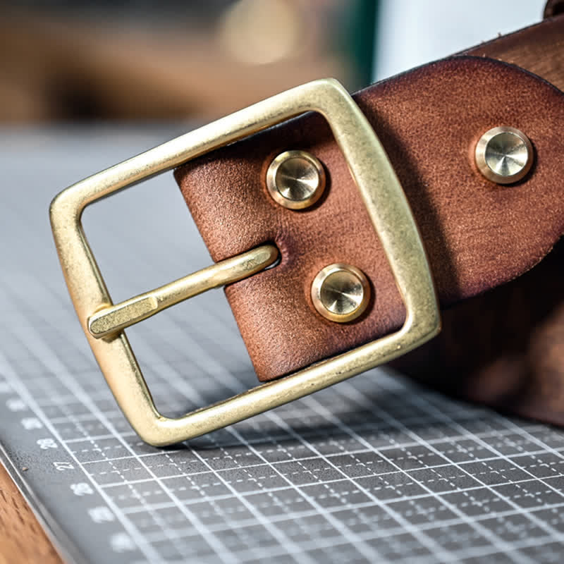 Casual Brass Buckle Hand-Made Distressed Leather Belt - Image 13