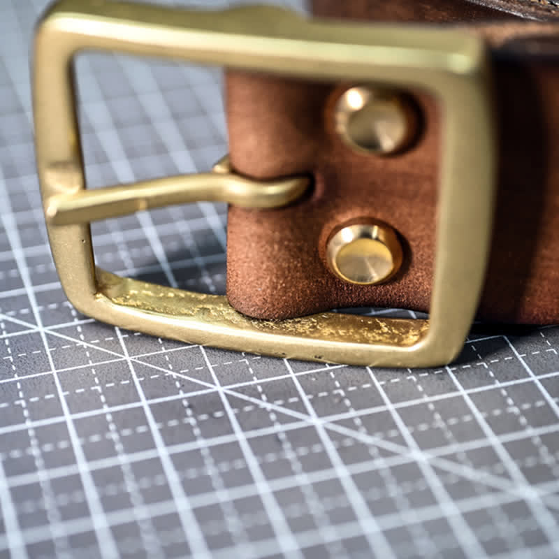 Casual Brass Buckle Hand-Made Distressed Leather Belt - Image 14