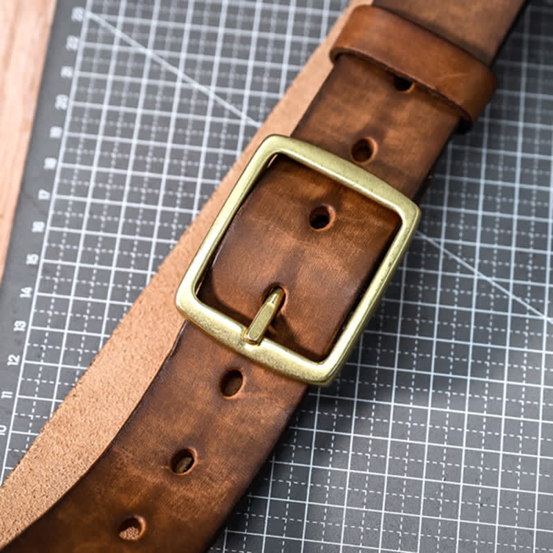 Casual Brass Buckle Hand-Made Distressed Leather Belt - Image 15