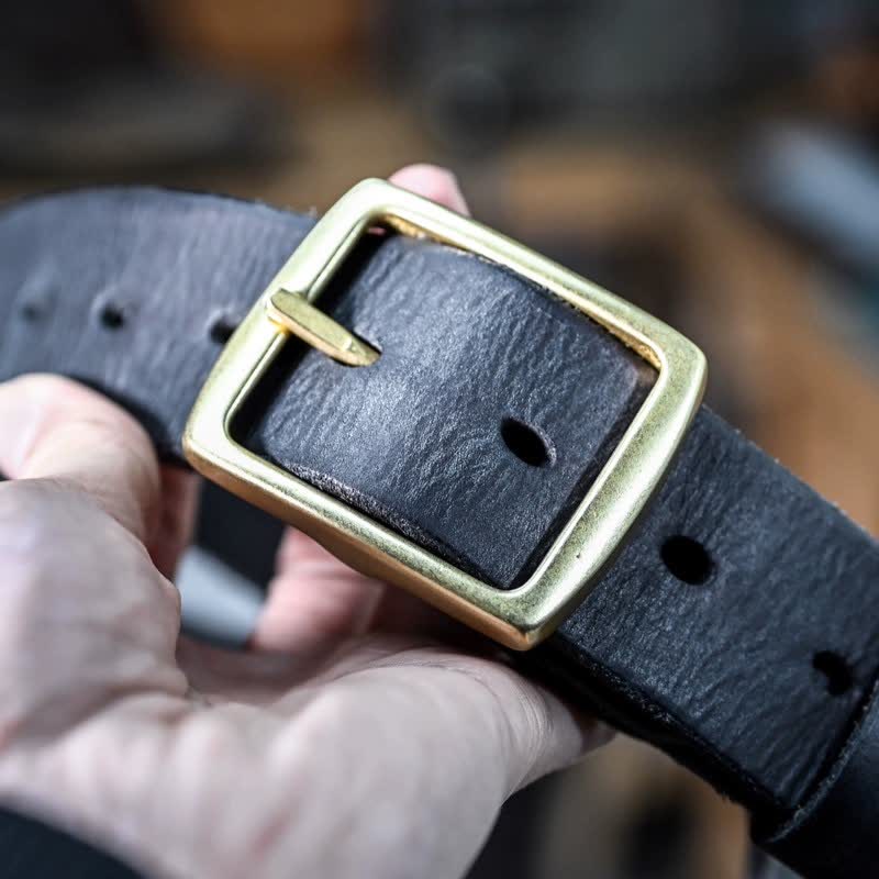 Casual Brass Buckle Hand-Made Distressed Leather Belt - Image 17