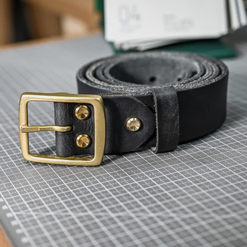 Casual Brass Buckle Hand-Made Distressed Leather Belt - Image 18