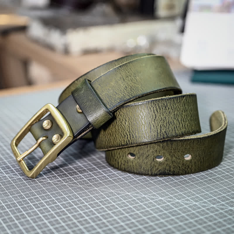 Casual Brass Buckle Hand-Made Distressed Leather Belt - Image 2
