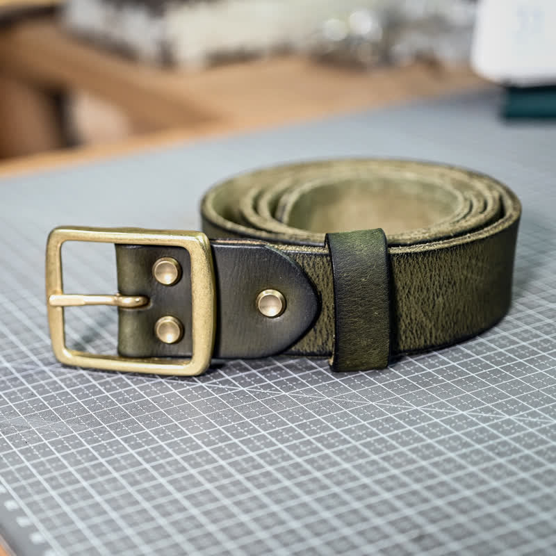 Casual Brass Buckle Hand-Made Distressed Leather Belt - Image 3