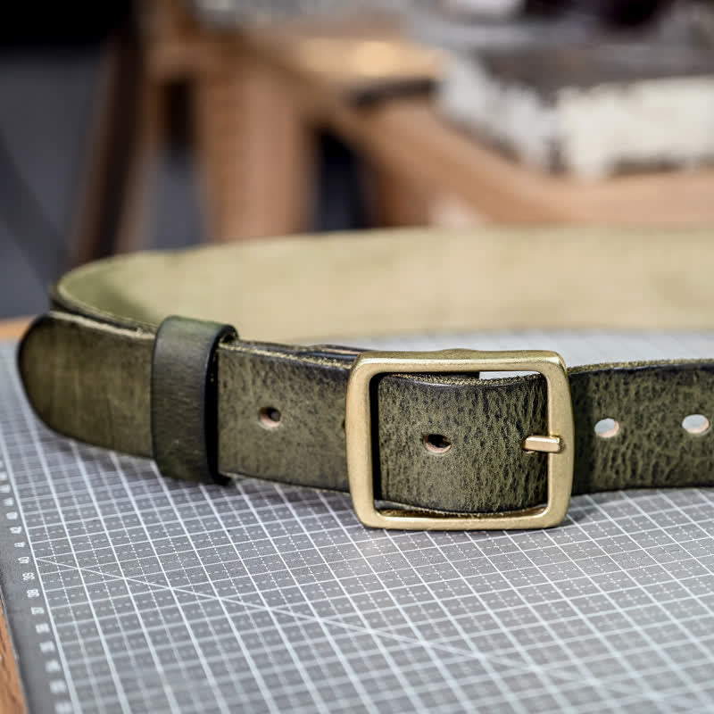 Casual Brass Buckle Hand-Made Distressed Leather Belt - Image 4