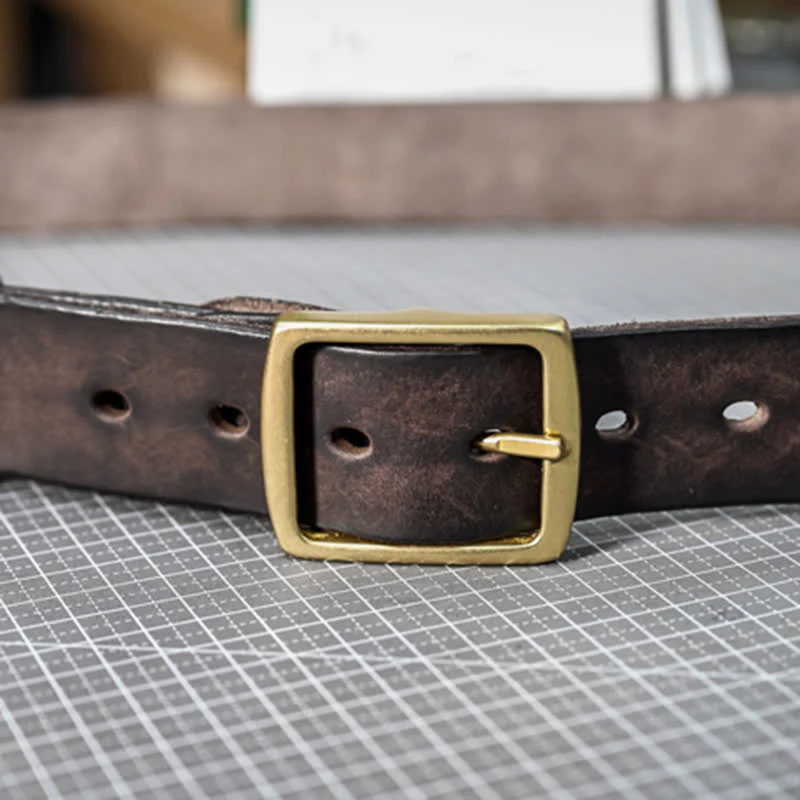 Casual Brass Buckle Hand-Made Distressed Leather Belt - Image 7