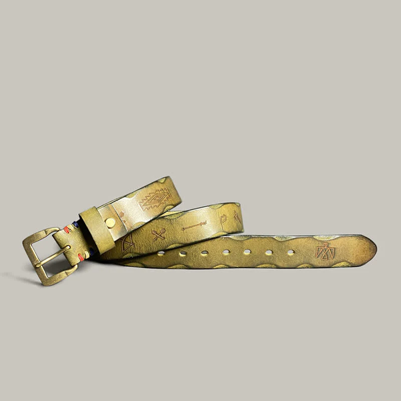 Casual Retro Laser Engraved Totem Pattern Leather Belt - Image 14