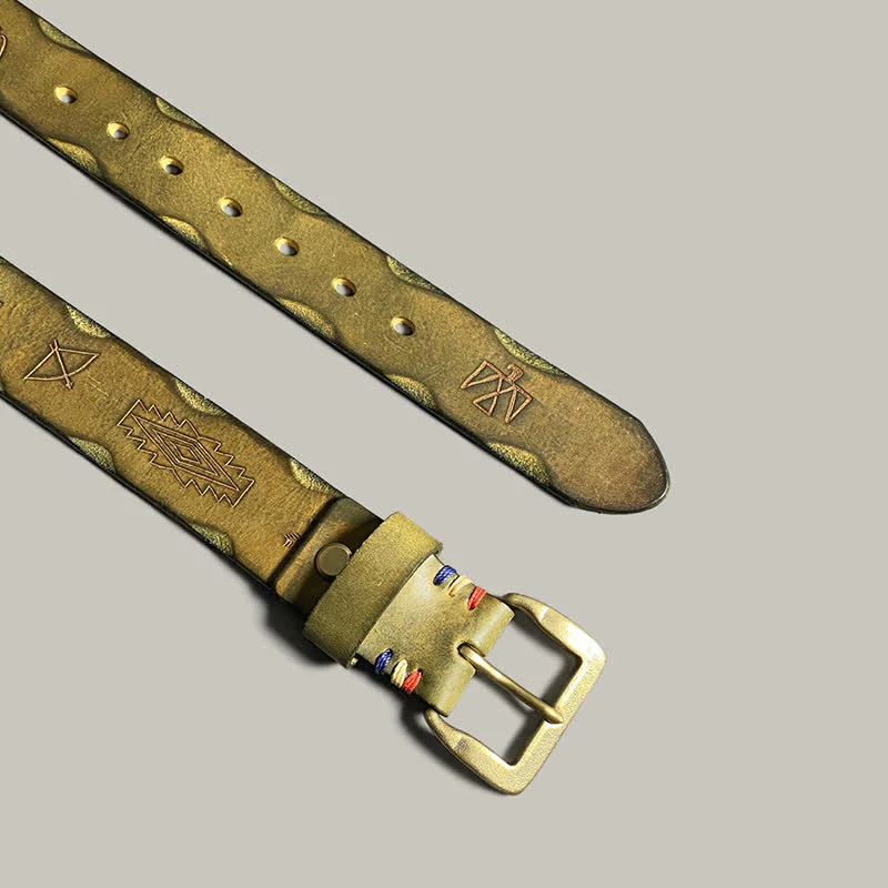 Casual Retro Laser Engraved Totem Pattern Leather Belt - Image 15