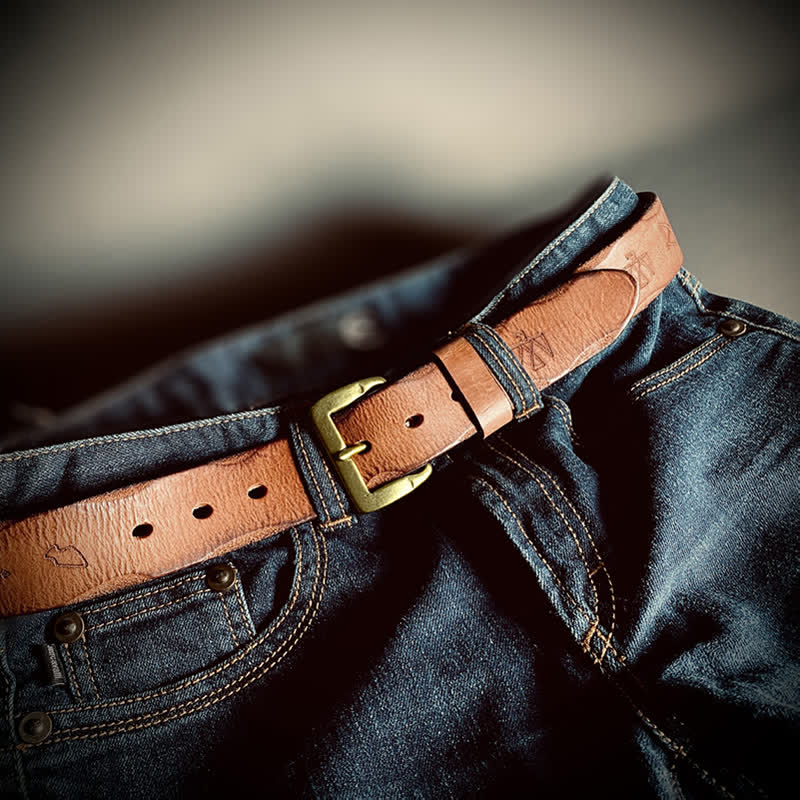 Casual Retro Laser Engraved Totem Pattern Leather Belt - Image 2