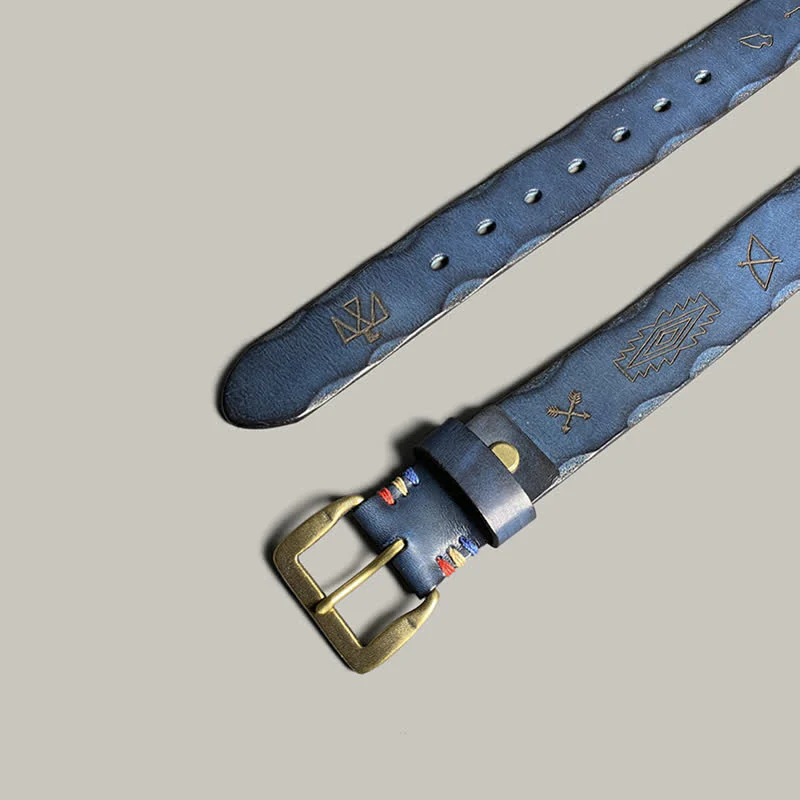 Casual Retro Laser Engraved Totem Pattern Leather Belt - Image 20