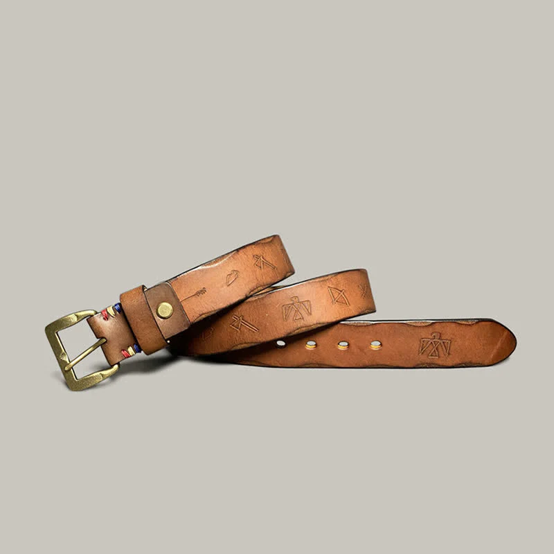 Casual Retro Laser Engraved Totem Pattern Leather Belt - Image 24