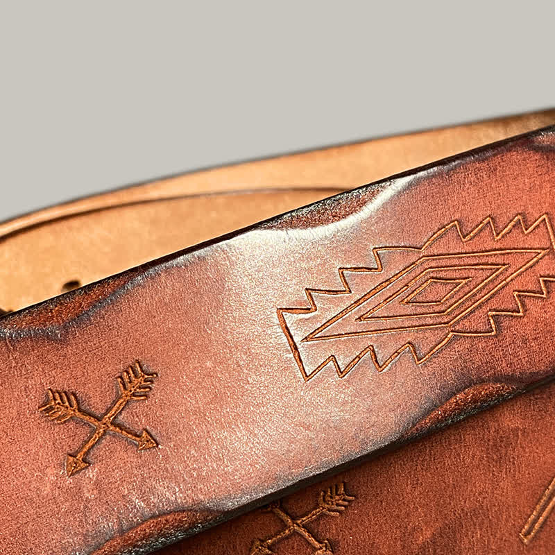 Casual Retro Laser Engraved Totem Pattern Leather Belt - Image 28