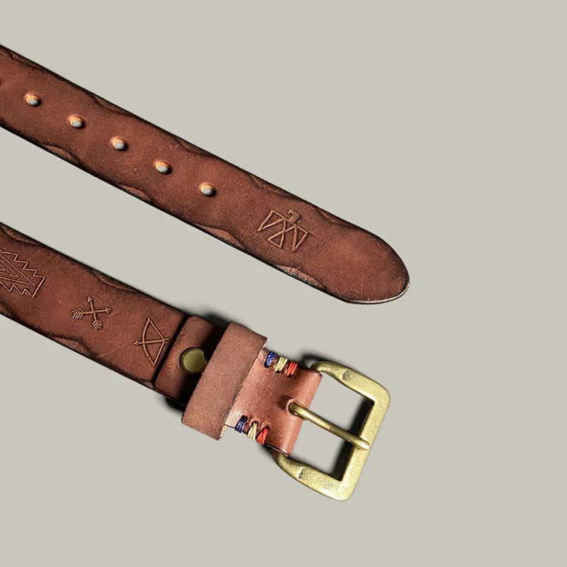 Casual Retro Laser Engraved Totem Pattern Leather Belt - Image 31