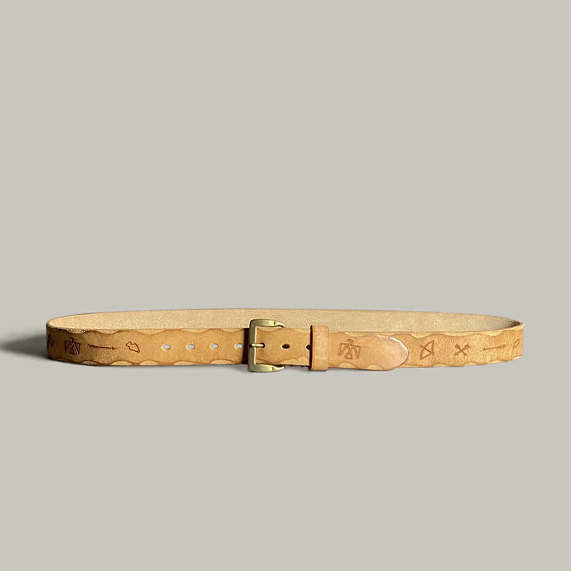 Casual Retro Laser Engraved Totem Pattern Leather Belt - Image 5