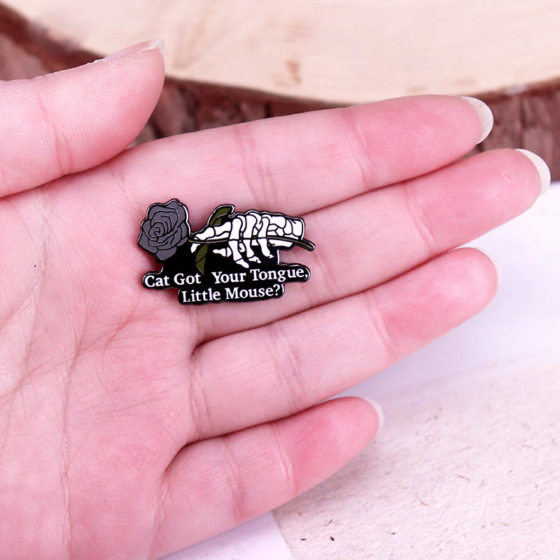 Cat Got Your Tongue Little Mouse Rose Skeleton Enamel Pin Brooch - Image 4