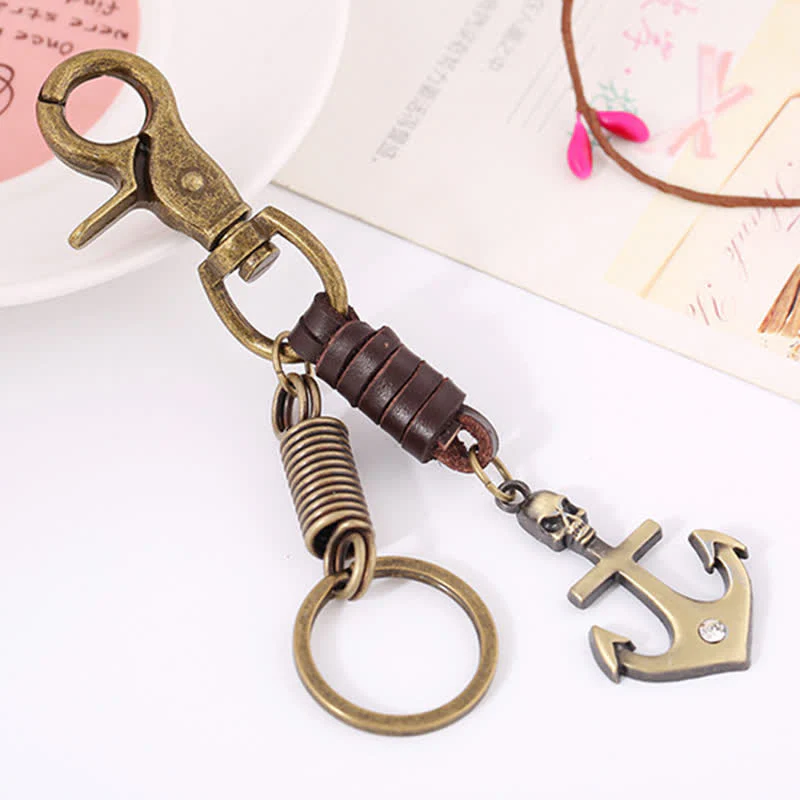 Charming Boat Anchor Skull Leather Keychain - Image 4