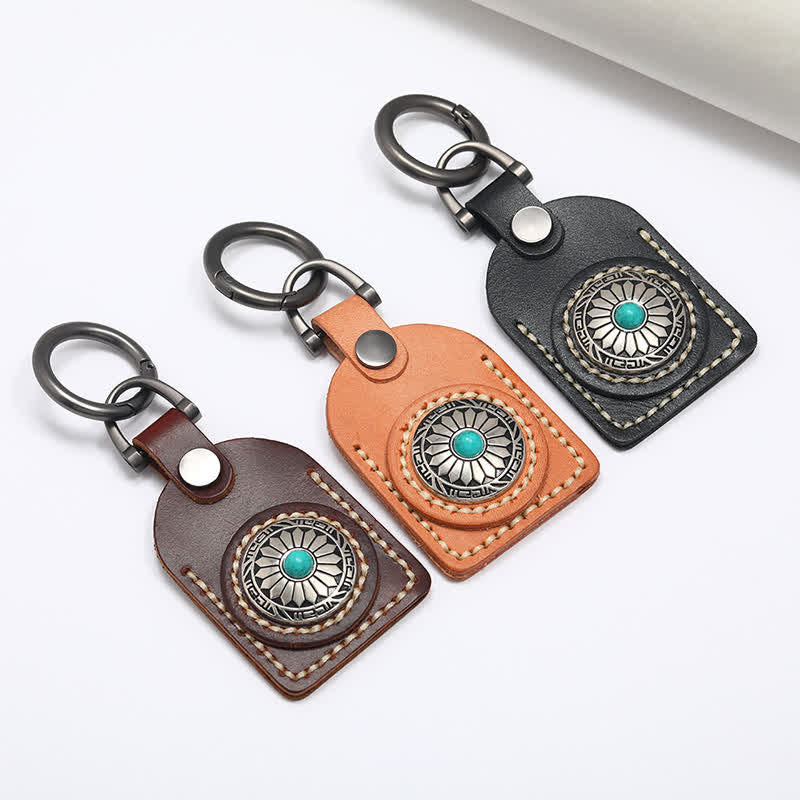 Charming Boho Flower Turquoise Leather Keychain - Image 2