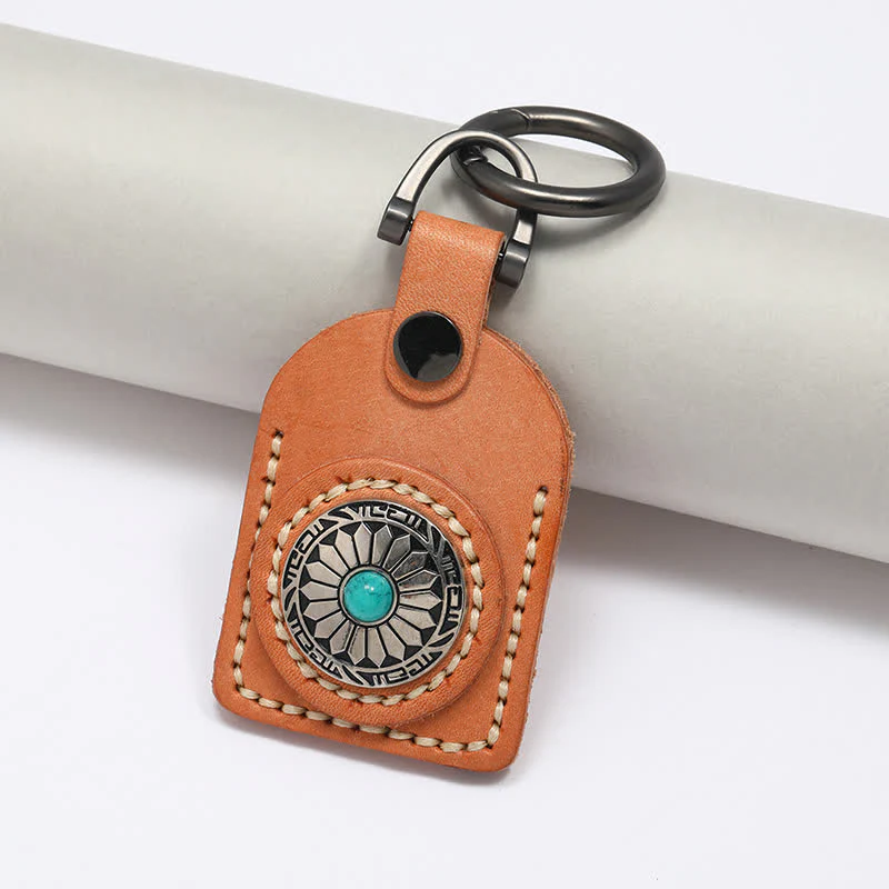 Charming Boho Flower Turquoise Leather Keychain - Image 3