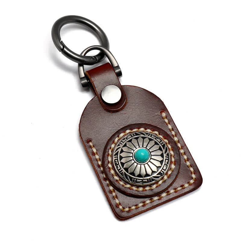 Charming Boho Flower Turquoise Leather Keychain - Image 5