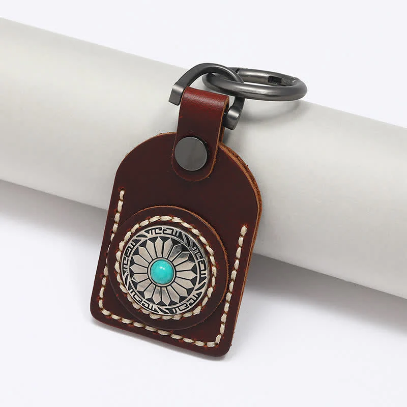 Charming Boho Flower Turquoise Leather Keychain - Image 6