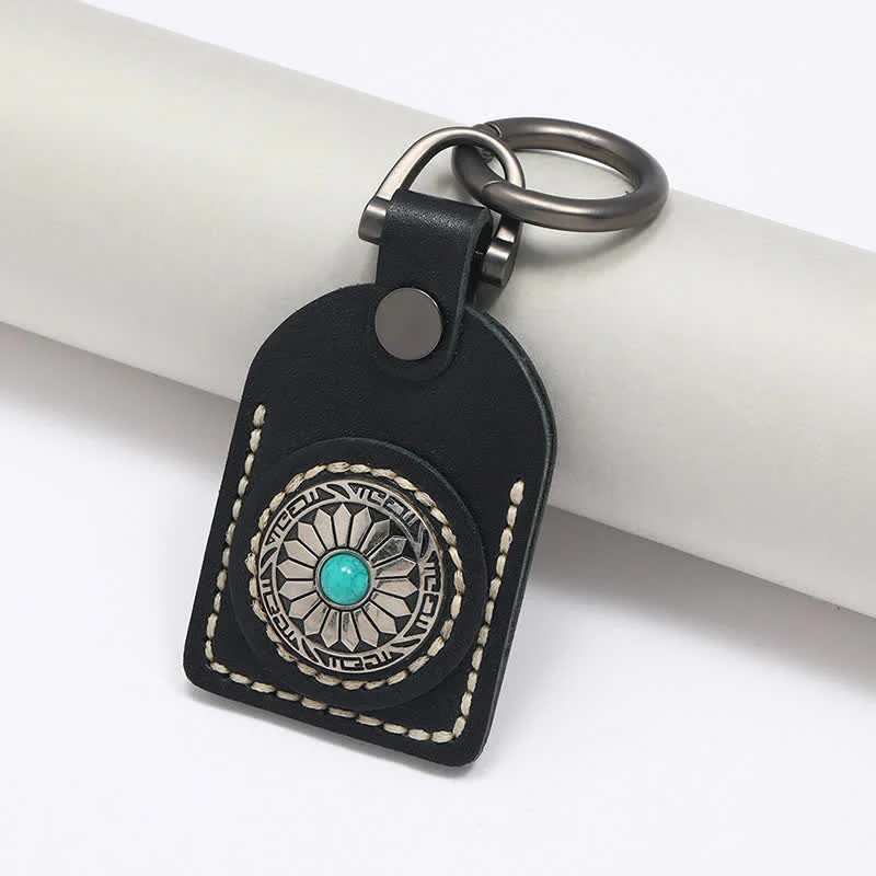 Charming Boho Flower Turquoise Leather Keychain - Image 8