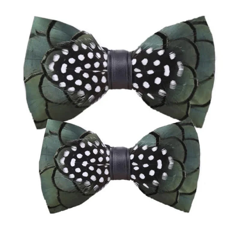 Chic Dark Green Feather Bow Tie with Lapel Pin - Image 6