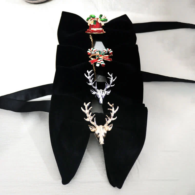 Christmas Deer Metal Decor Velvet Oversized Pointed Bow Tie - Image 2