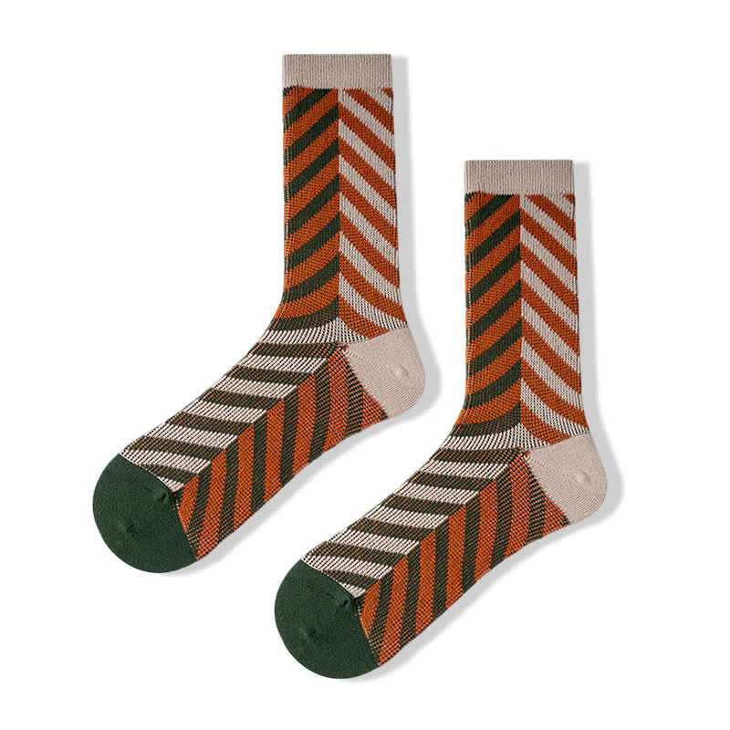Classic Colorblock Arrow Striped Cotton Crew Socks - Image 10