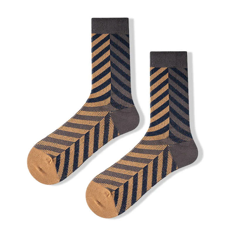 Classic Colorblock Arrow Striped Cotton Crew Socks - Image 12