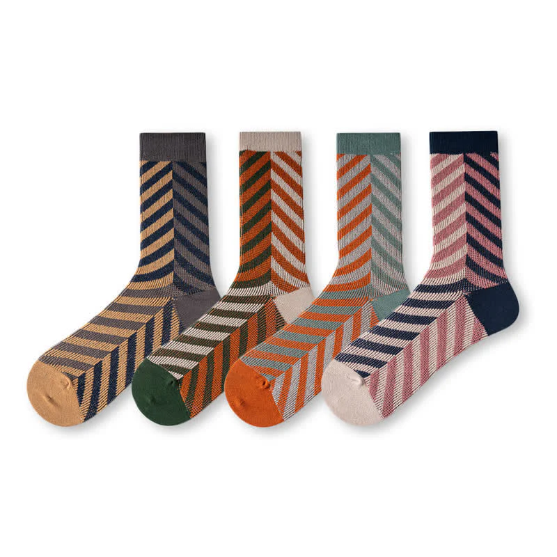 Classic Colorblock Arrow Striped Cotton Crew Socks - Image 2