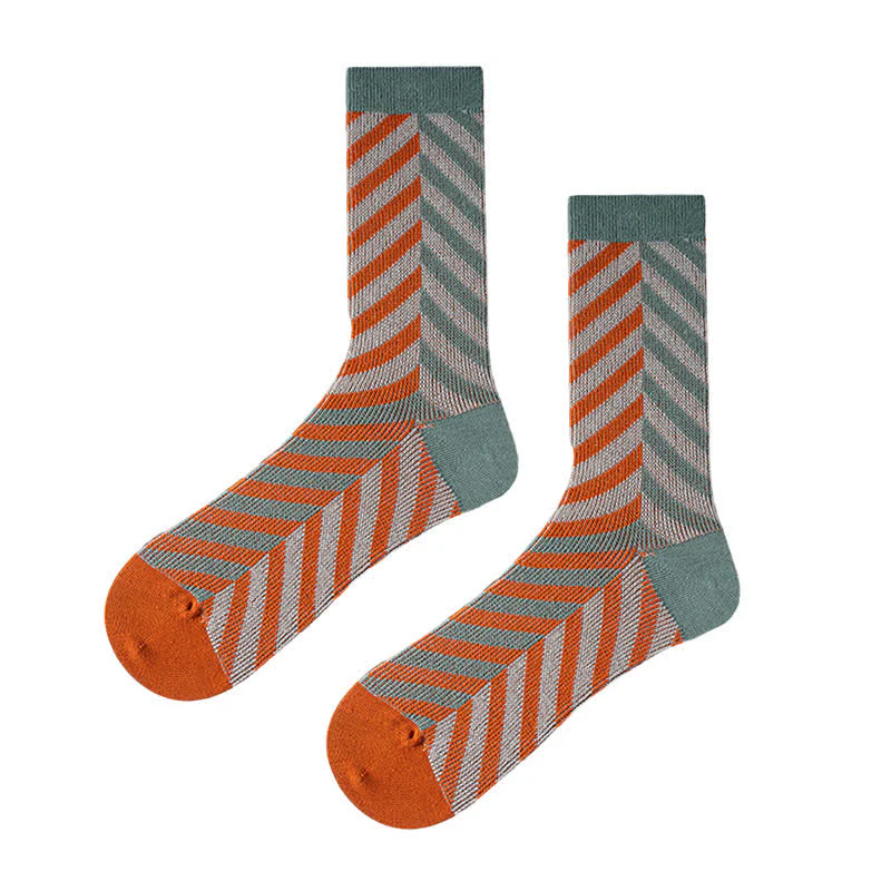 Classic Colorblock Arrow Striped Cotton Crew Socks - Image 3