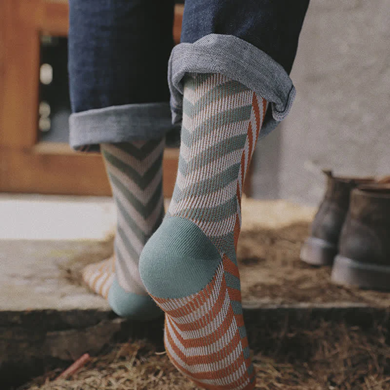 Classic Colorblock Arrow Striped Cotton Crew Socks - Image 5